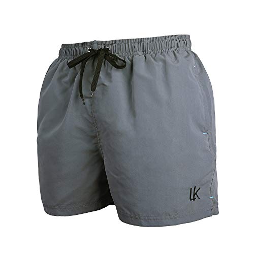 LK LEKUNI Bañador Hombre Pantalones de Playa con Forro con Cordón Traje de Baño Pantalón Ceñido_Gris_XL