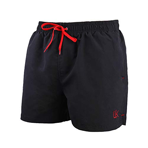 LK LEKUNI Bañador Hombre Pantalones de Playa con Forro con Cordón Traje de Baño Pantalón Ceñido_Negro_4XL