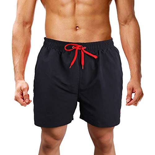 LK LEKUNI Bañador Hombre Pantalones de Playa con Forro con Cordón Traje de Baño Pantalón Ceñido_Negro_4XL