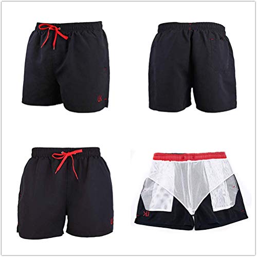 LK LEKUNI Bañador Hombre Pantalones de Playa con Forro con Cordón Traje de Baño Pantalón Ceñido_Negro_L