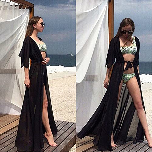 LKSDJ Vestido de Playa de Kimono de Gasa, cárdigan de rayón, Vestido Largo de Bikini, Vestido Largo Fluido, Bata de Frente Abierta con cinturón Red L