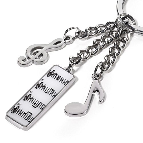 Llavero Música, con 3 dijes: nota musical, clave de sol, sinfonía, metal fundido