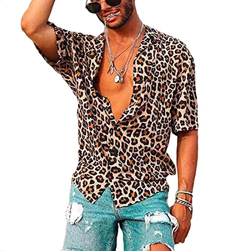 Loalirando Camisa de hombre de manga corta para hombre Slim Fit camisetas hombre estampado leopardo (S-3XL) Leopard XXL