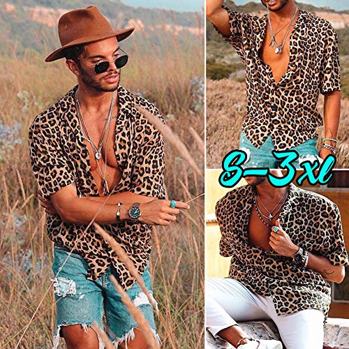 Loalirando Camisa de hombre de manga corta para hombre Slim Fit camisetas hombre estampado leopardo (S-3XL) Leopard XXL