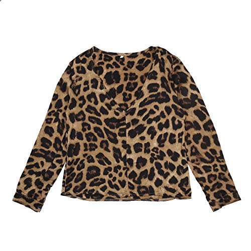 Loalirando Camiseta de Leopardo para Mujer Blusa Elegante con Cuello en V Camisa de Manga Larga