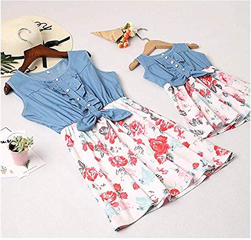 Loalirando Madre e Hija Vestidos de Verano Estampado Floral Vestidos Familiares Mangas Cortas Vestido de Princesa Niña/Vestidos Elegantes