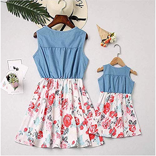 Loalirando Madre e Hija Vestidos de Verano Estampado Floral Vestidos Familiares Mangas Cortas Vestido de Princesa Niña/Vestidos Elegantes