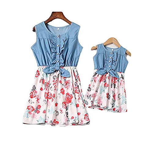 Loalirando Madre e Hija Vestidos de Verano Estampado Floral Vestidos Familiares Mangas Cortas Vestido de Princesa Niña/Vestidos Elegantes