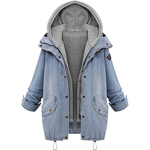 Logobeing Chaqueta Vaquera Mujer Abrigo de Mujer Invierno Chaqueta Jersey Suéter Cardigans Jeans Chaqueta Vaquera Denim Trench Parka Outwear (L, Azul)