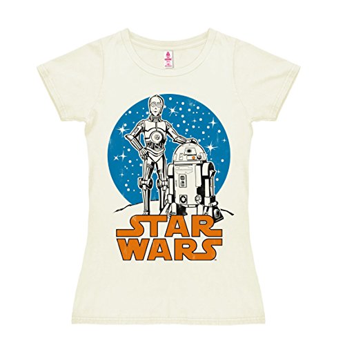 Logoshirt Camiseta para Mujer Droides - R2-D2 y C-3PO - La Guerra de Las Galaxias - Star Wars - Droids - R2-D2 & C-3PO - de Color - Blanco Antiguo - Diseño Original con Licencia, Talla M