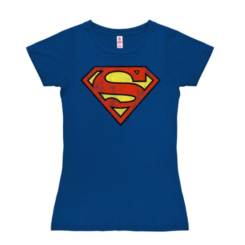 Logoshirt Camiseta para Mujer Superman Logotipo - DC Comics - Superman Logo - de Color - Azul - Diseño Original con Licencia, Talla XS