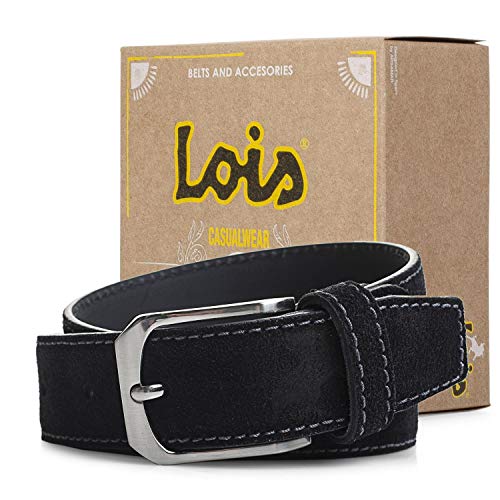 Lois - Cinturon Piel Serraje Ante Cuero Hombre Mujer. Hecho en ESPAÑA. Marca 35 mm Ancho. Talla Ajustable 49701, Color Negro