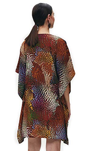 Lola Casademunt Vestido Corto Verano Mujer Kaftan Estampado Cálido Seda Cuello V Manga Francesa Túnica Protector Solar para Cubrir Bikini Moda Hippie Playa