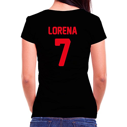 LolaPix Camiseta España Personalizada con tu Nombre y Dorsal | Selección Española | Varios Diseños Tallas | 100% Algodón | Mujer| Negra