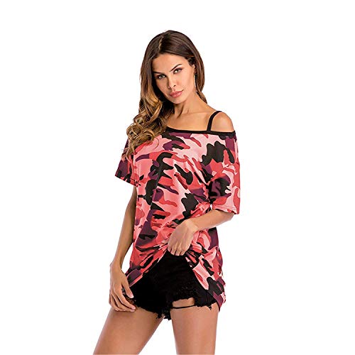 Longshirt Mujer Elegante Vestido Verano Manga Corta One Shoulder Cuello Redondo Camuflaje Vestidos Camiseros Casuales Fashion Vestido Camisero T-Shirt Vestido Niñas Ropa Mini Vestido
