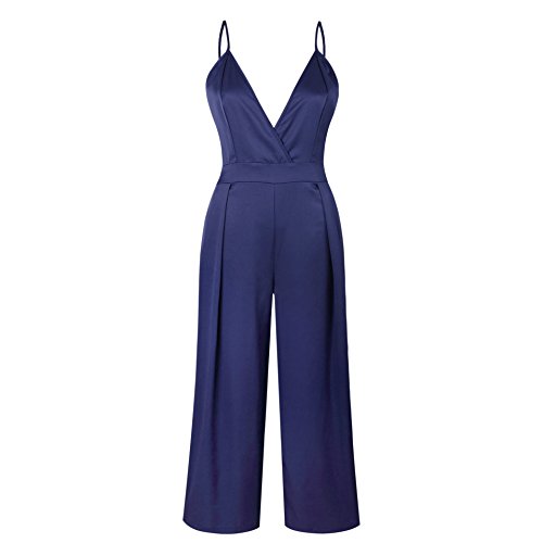 Longwu Casual de Mujer Mujeres Mono Jumpsuit Bodysuit Escotado por Detrás V-Cuello Club Pantalones Slim Skinny Noche Fiesta Elegante Playa Azul-S