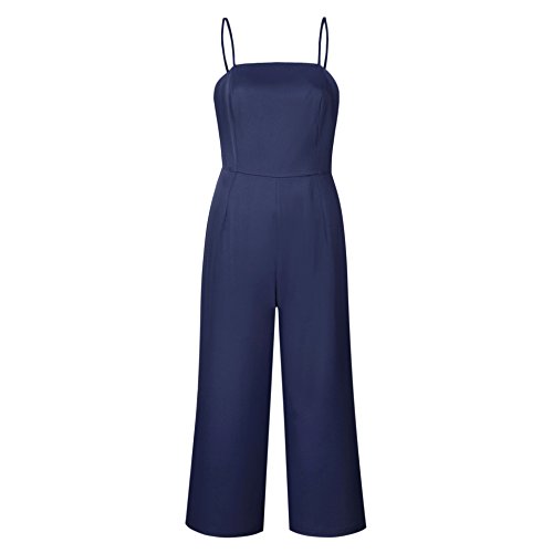 Longwu Mujeres sin Tirantes de la Correa de Espagueti Jumpsuit Moda de Pierna Ancha Pantalones de Cintura Alta Rompers Azul Oscuro-S