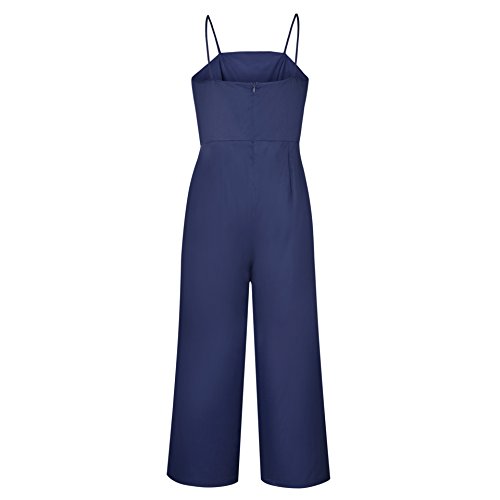 Longwu Mujeres sin Tirantes de la Correa de Espagueti Jumpsuit Moda de Pierna Ancha Pantalones de Cintura Alta Rompers Azul Oscuro-S