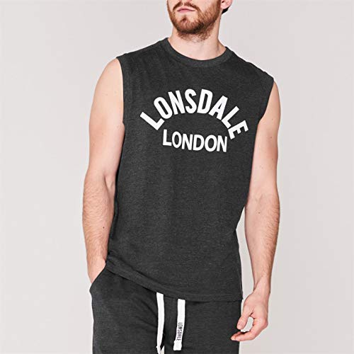 Lonsdale – Camiseta de tirantes para hombre, cuello redondo, algodón, sin mangas, para boxeo, artes marciales mixtas gris XXXXL
