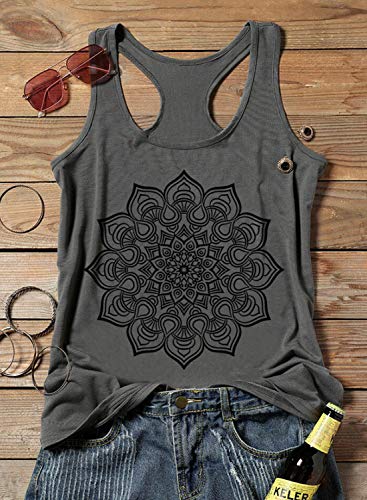 LOSRLY Camiseta de tirantes con estampado de mandala informal para mujer, cuello redondo, sin mangas, holgada