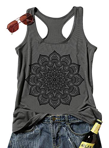 LOSRLY Camiseta de tirantes con estampado de mandala informal para mujer, cuello redondo, sin mangas, holgada