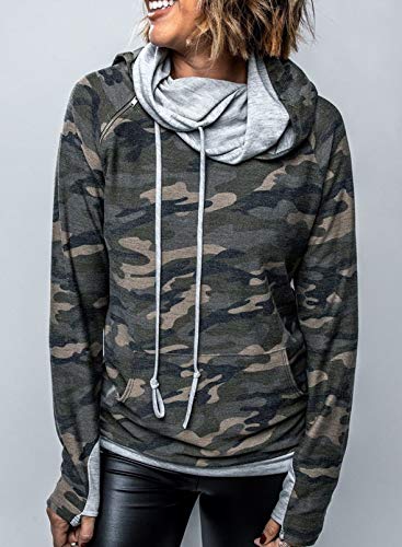 LOSRLY - Sudadera de manga larga con cierre de cremallera para mujer, informal, con estampado de camuflaje, con bolsillo canguro, camiseta deportiva