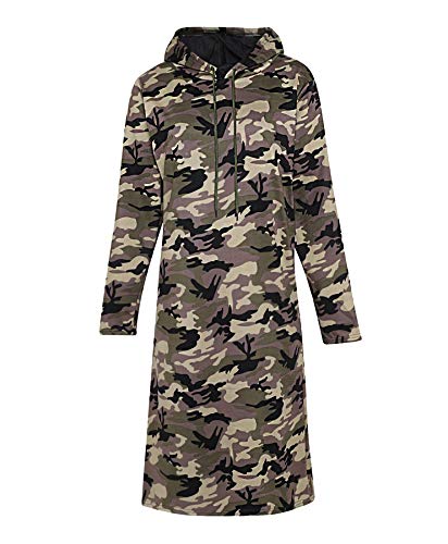 LOTMART Vestido de camisa de camuflaje con capucha para mujer