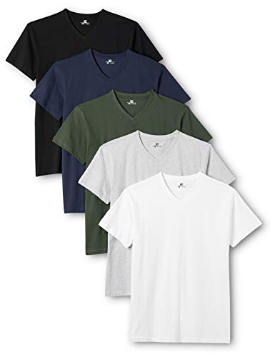 Lower East Herren T-Shirt mit V-Ausschnitt, 5er Pack, Mehrfarbig (Weiß/Schwarz/Grau/Blau/Grün), X-Large