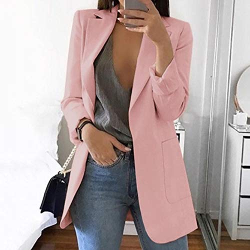 LPxdywlk Moda Color Sólido Solapa Manga Larga Mujer Business Casual Blazer Coat Traje Chaqueta Rosa XL
