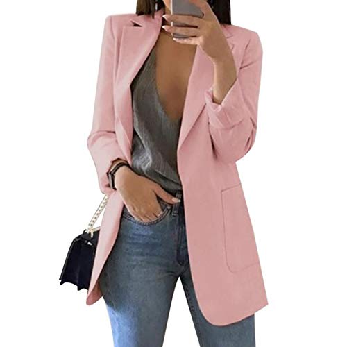 LPxdywlk Moda Color Sólido Solapa Manga Larga Mujer Business Casual Blazer Coat Traje Chaqueta Rosa XL