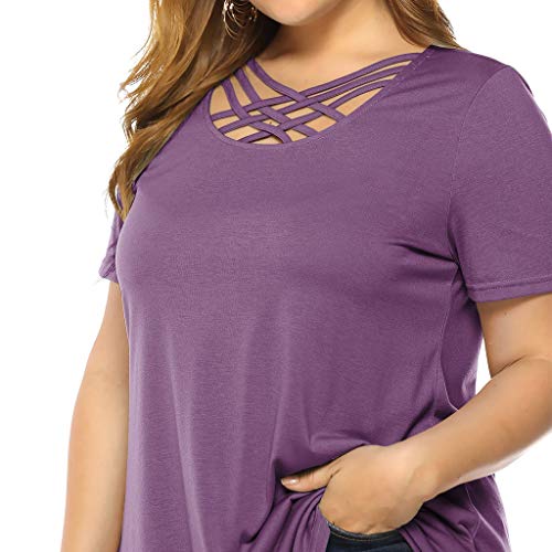 LRWEY Camisetas para Mujer, Camisa de Mujer con Talla Grande, Blusa Cruzada, Camisa de Manga Corta, Manga Corta