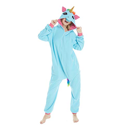 LSERVER Ropa de Dormir Disfraz de Cosplay para Adultos Traje de Unisexo Pijama de Forro Polar de Otoño e Invierno Estilo de Animales, Caballo Azul, S