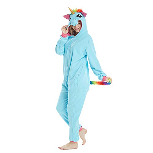 LSERVER Ropa de Dormir Disfraz de Cosplay para Adultos Traje de Unisexo Pijama de Forro Polar de Otoño e Invierno Estilo de Animales, Caballo Azul, S