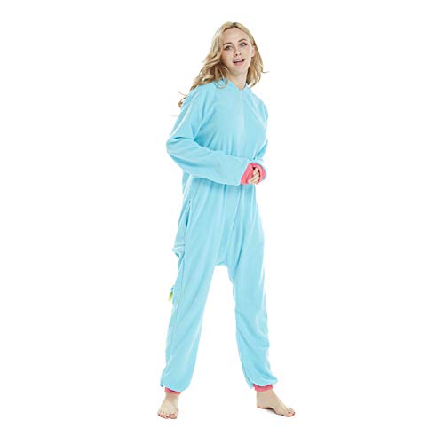 LSERVER Ropa de Dormir Disfraz de Cosplay para Adultos Traje de Unisexo Pijama de Forro Polar de Otoño e Invierno Estilo de Animales, Caballo Azul, S
