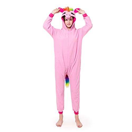 LSERVER Ropa de Dormir Disfraz de Cosplay para Adultos Traje de Unisexo Pijama de Forro Polar de Otoño e Invierno Estilo de Animales, Caballo Rosa(Cremallera), S