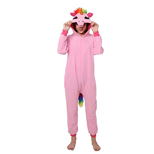 LSERVER Ropa de Dormir Disfraz de Cosplay para Adultos Traje de Unisexo Pijama de Forro Polar de Otoño e Invierno Estilo de Animales, Caballo Rosa(Cremallera), S