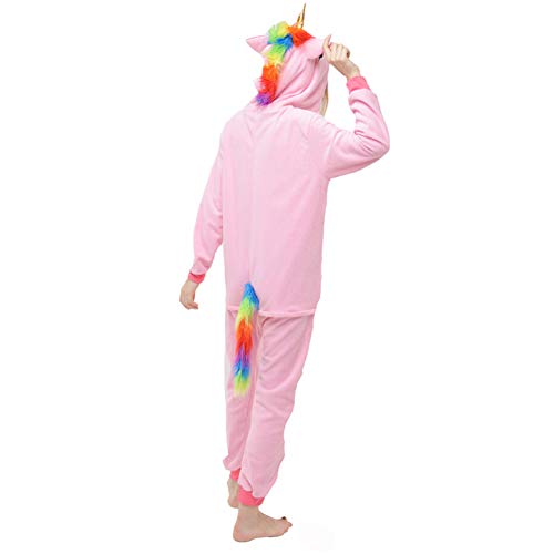 LSERVER Ropa de Dormir Disfraz de Cosplay para Adultos Traje de Unisexo Pijama de Forro Polar de Otoño e Invierno Estilo de Animales, Caballo Rosa(Cremallera), S