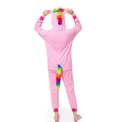 LSERVER Ropa de Dormir Disfraz de Cosplay para Adultos Traje de Unisexo Pijama de Forro Polar de Otoño e Invierno Estilo de Animales, Caballo Rosa(Cremallera), S