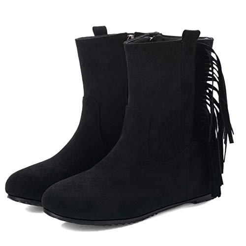 Luckycat Botas de Nieve Zapatos para Invierno Mujer Piel Forradas Calientes Casual Calzado Antideslizante Botines Borla Botines De Altos Tacón Mujer Terciopelo con Plataforma Ante Forrados 5cm