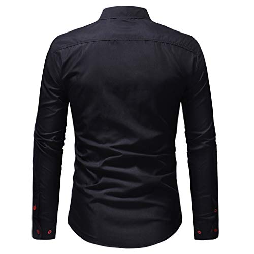 Luckycat Camisas Casual Hombre Camisa de Hombre Manga Larga Negocio Ajustado Botón Formal Retro Bordado Impresión Blusa Tops Camiseta para Hombre Camisa Slim Fit Business