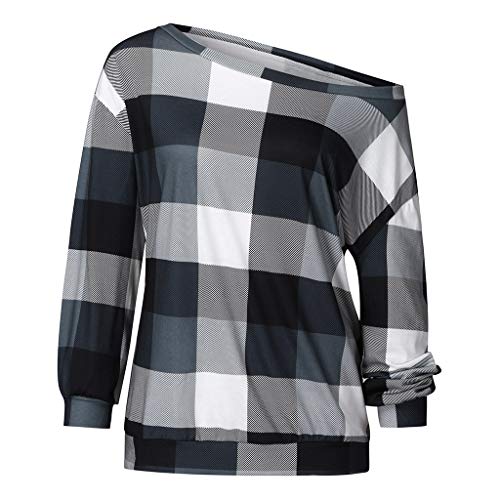 Luckycat Cuadros Impresión Blusas Mujer Tallas Grandes Manga Larga Casual Elegantes Ofertas Camisetas Mujer Basica Pull-Over Sudaderas Ajuste Flojo Sin Tirante Tops Mujer