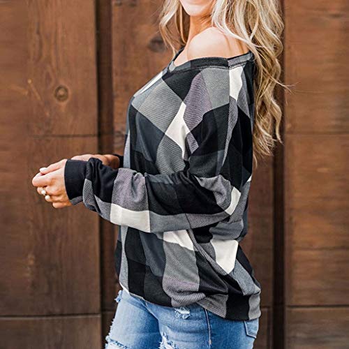 Luckycat Cuadros Impresión Blusas Mujer Tallas Grandes Manga Larga Casual Elegantes Ofertas Camisetas Mujer Basica Pull-Over Sudaderas Ajuste Flojo Sin Tirante Tops Mujer