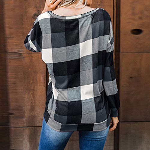 Luckycat Cuadros Impresión Blusas Mujer Tallas Grandes Manga Larga Casual Elegantes Ofertas Camisetas Mujer Basica Pull-Over Sudaderas Ajuste Flojo Sin Tirante Tops Mujer