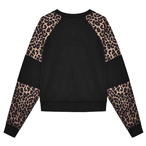 Luckycat Manga Larga para Mujer Leopardo Empalme O Cuello Sudadera Informal Top Blusa Pullover