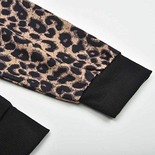 Luckycat Manga Larga para Mujer Leopardo Empalme O Cuello Sudadera Informal Top Blusa Pullover