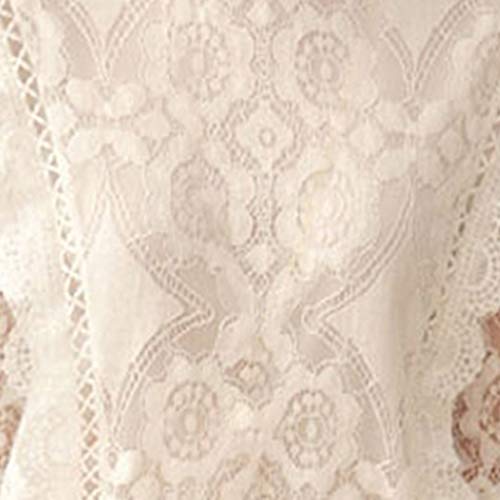 Luckycat Moda Mujer Gasa Color sólido de Manga Larga O Cuello Sexy Encaje Tops Casuales Blusa Camiseta