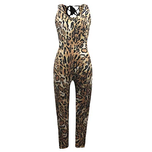 Luckycat Mono Yoga Mujer Peto Tirantes Sin Espalda con Bolsillos Body sin Mangas para Mujer Diseño Estampado De Leopardo Sexy Mujer Body sin Mangas