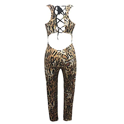 Luckycat Mono Yoga Mujer Peto Tirantes Sin Espalda con Bolsillos Body sin Mangas para Mujer Diseño Estampado De Leopardo Sexy Mujer Body sin Mangas