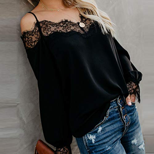 Luckycat Mujeres de Manga Larga sólido sin Espalda O-Cuello de Encaje Sexy Sudadera Pullover Tops Blusa de Primavera Verano Camisa