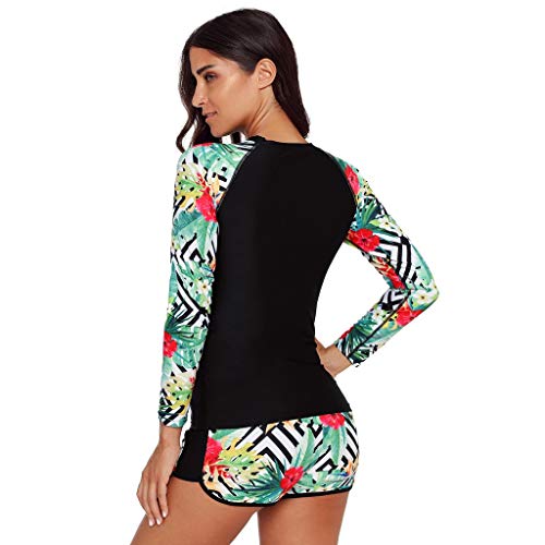 Luckycat Mujeres Manga Larga 2 Piezas Conjuntos Trajes de baño para Natación Surf con Filtro de protección UV UPF Tankini de Halter Floral con Cuello en V para Mujer con Traje de baño de Dos Piezas